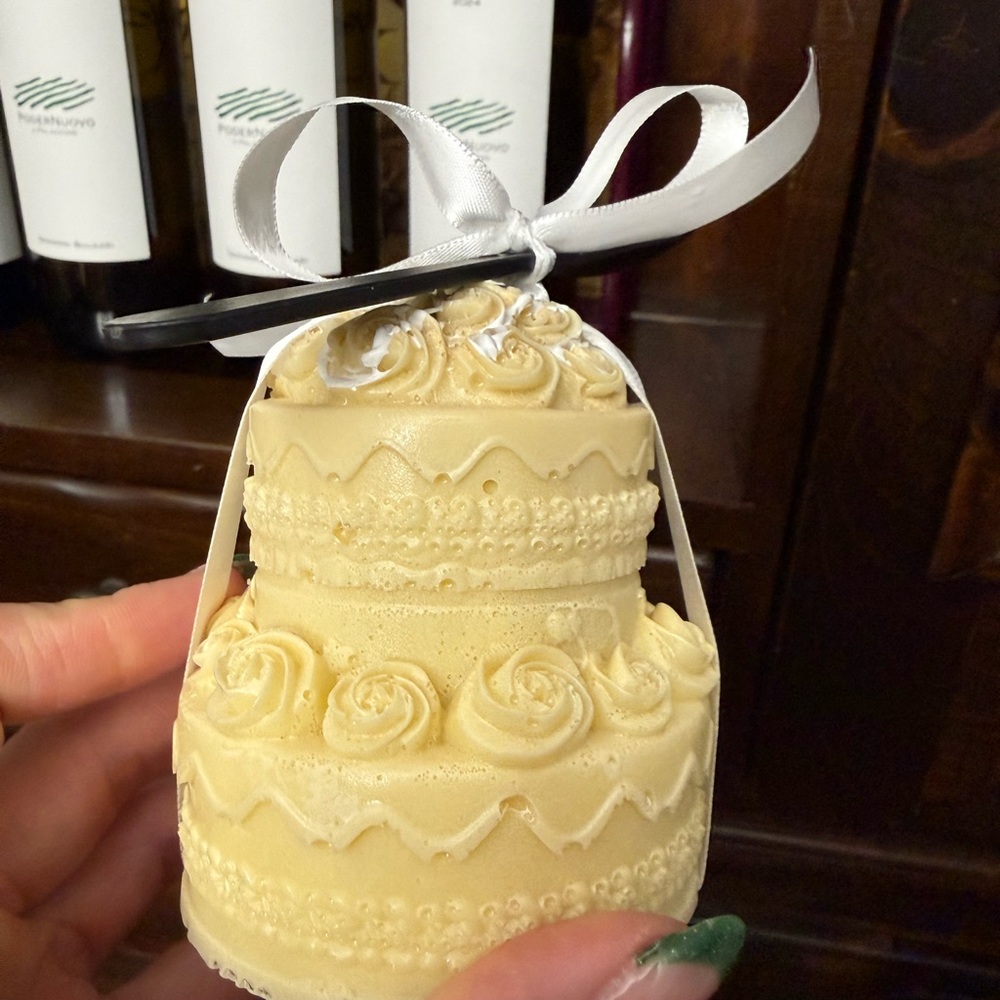 Cream fake Decorative Cake with Ribbon